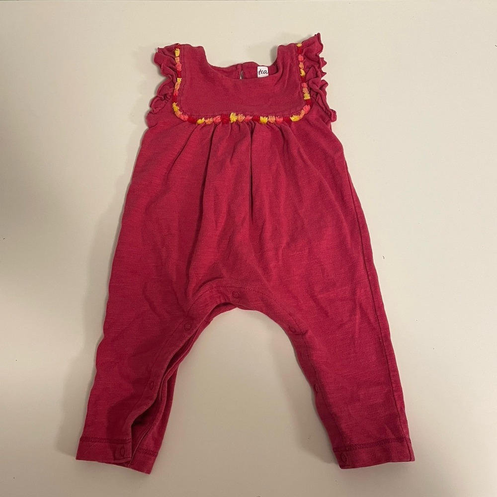 Tea Collection Girls Romper Pink Floral Size 3-6 Months Baby One-Piece
